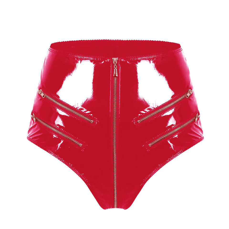 Women’s Sexy PVC Leather Panties Latex Lingerie High Waist Zip Crotch Underwear