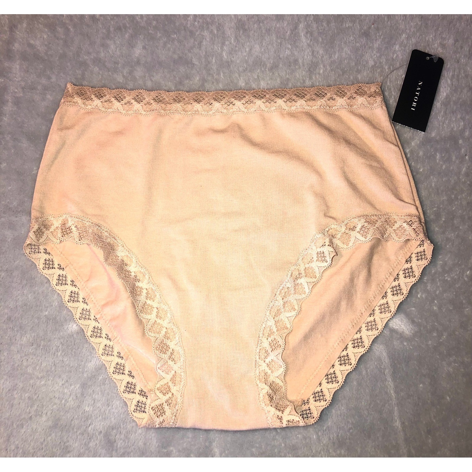 Natori Bliss Brief Panty Womens Small Cafe Beige Lace Trim Pima Cotton 755058