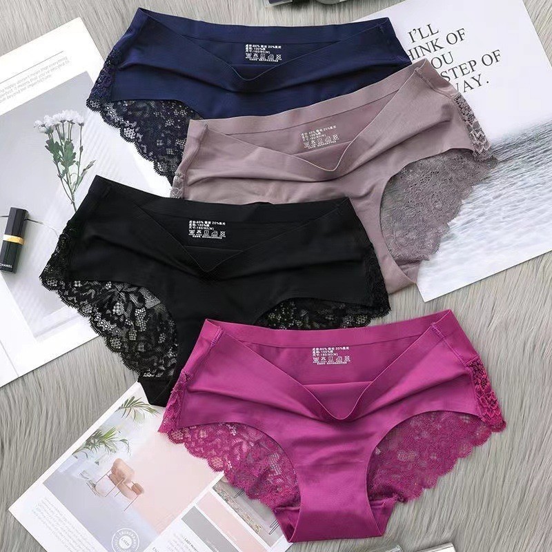 4 Pcs Women’s Low Waist Satin Ice Silk Panties Seamless Underwear Set Sexy Soft