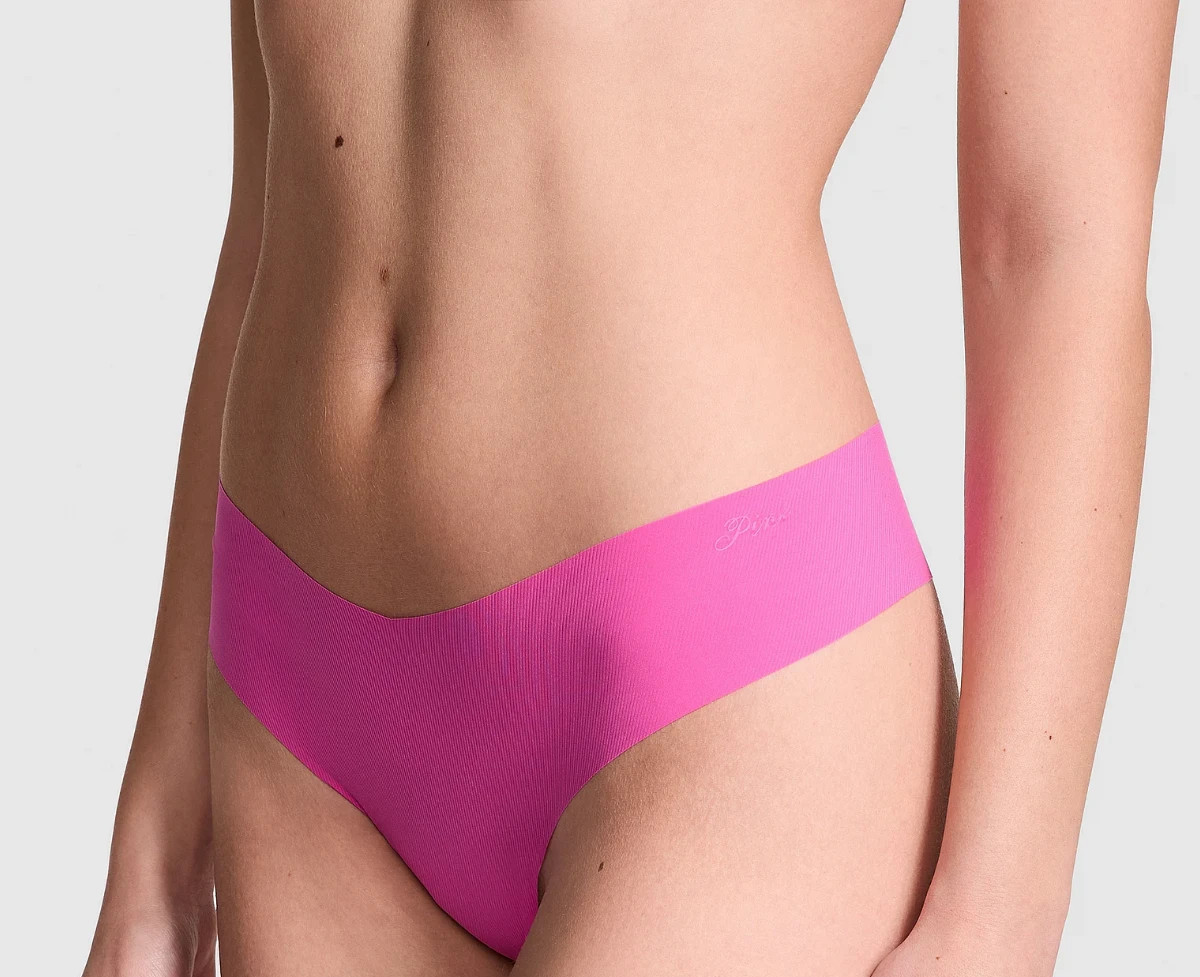 NIP Victoria Secret PINK No-Show Thong Panty- Ribbed -Pink Gossip-M