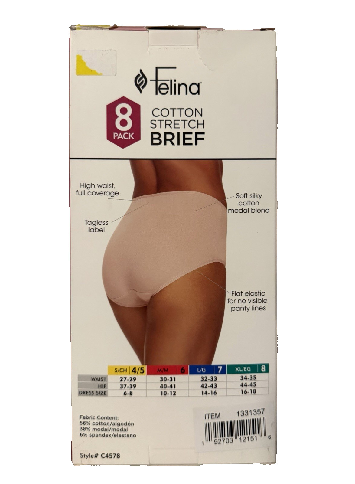 New Felina Ladies’ High Waist Full Coverage Cotton Stretch Briefs 8pk S Multi