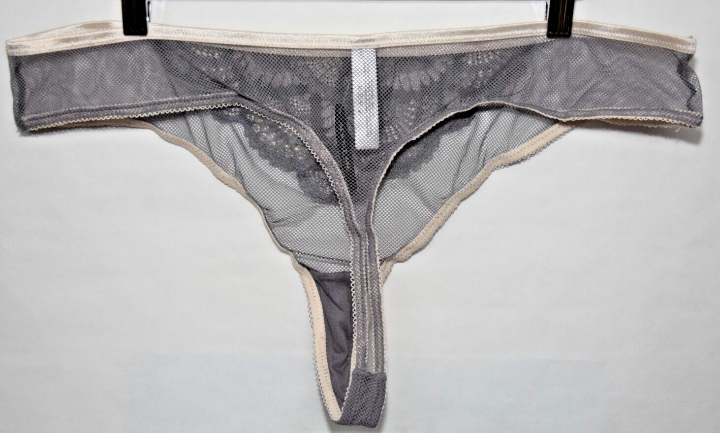 NWT Adore Me Gray Fishnet Lace Thong Ivory Details Panty 3X 3XL
