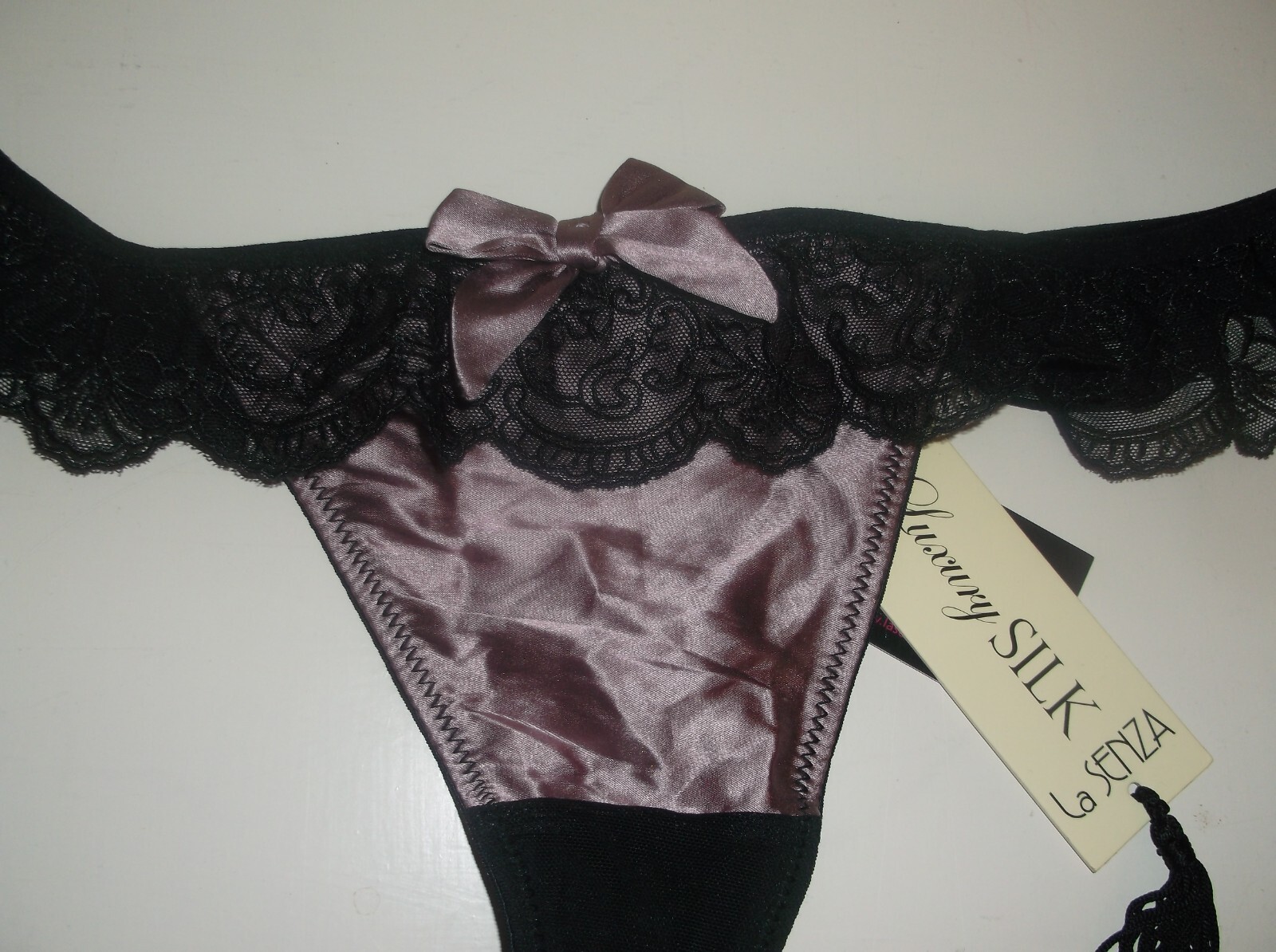 Bnwt La Senza Thong 14 16 18 Blush Silk Black Lace