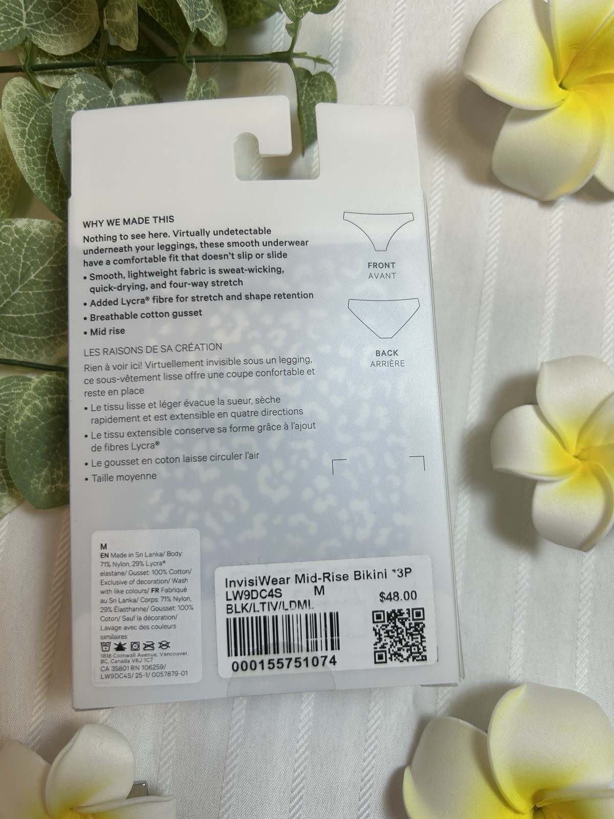 NWT$48 Lululemon Invisiwear Mid-Rise Bikini (3 Pack)- BLK/LTIV/LDML- Size M