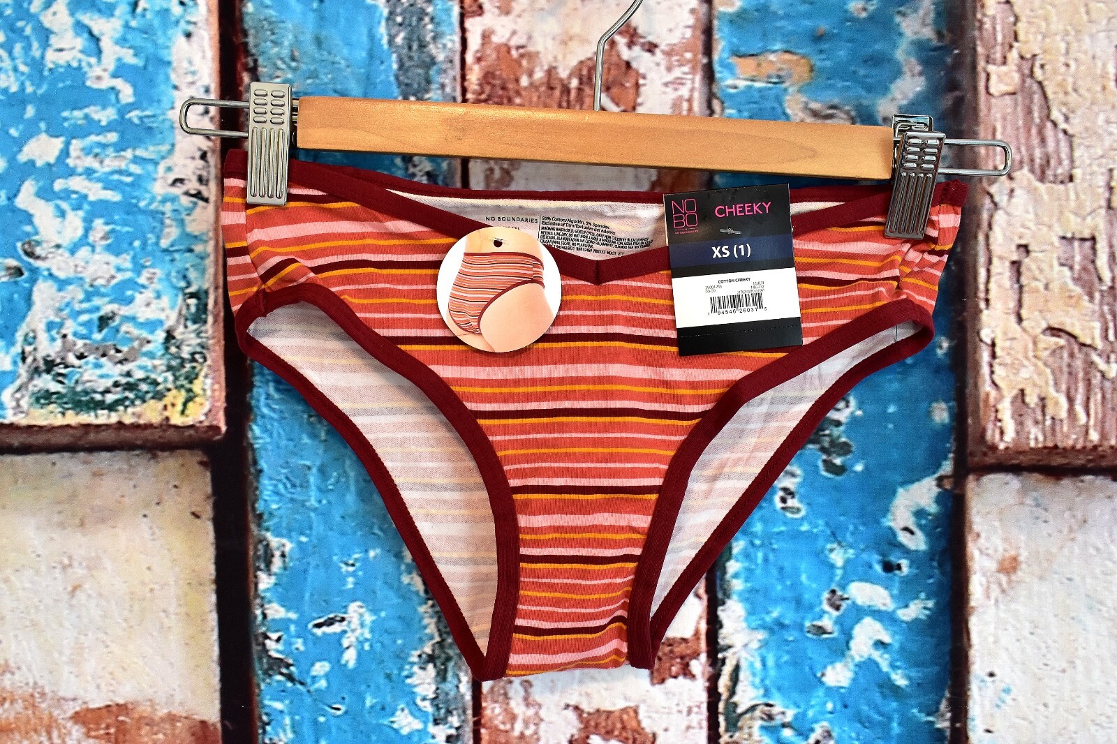Women’s NOBO No Boundaries Cotton Cheeky Striped Panties XS-XXXL Multicolor NEW