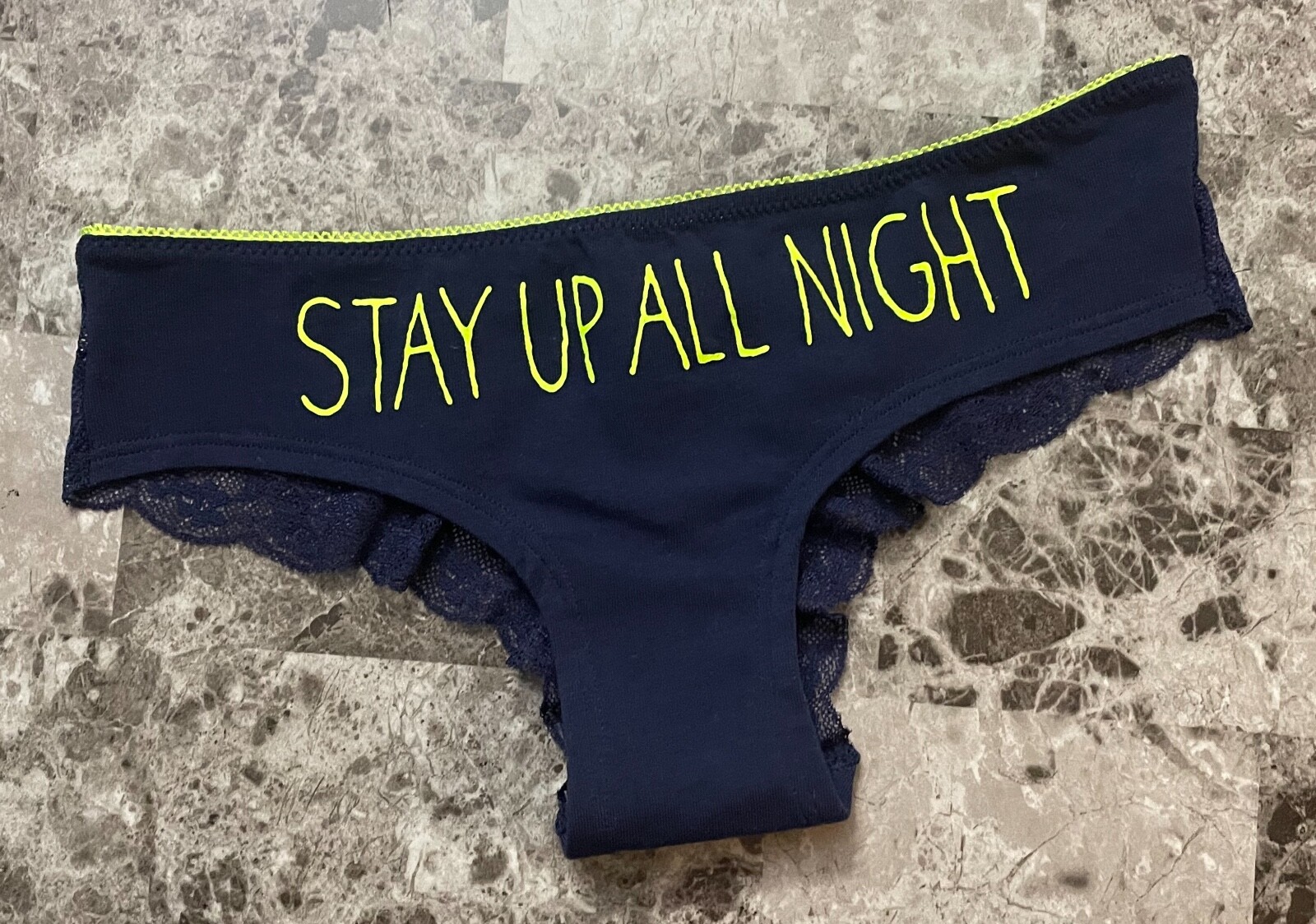 NWT VICTORIA’S SECRET PINK XS NEON NAVY BLUE LACE RARE VINTAGE HIPSTER PANTIES