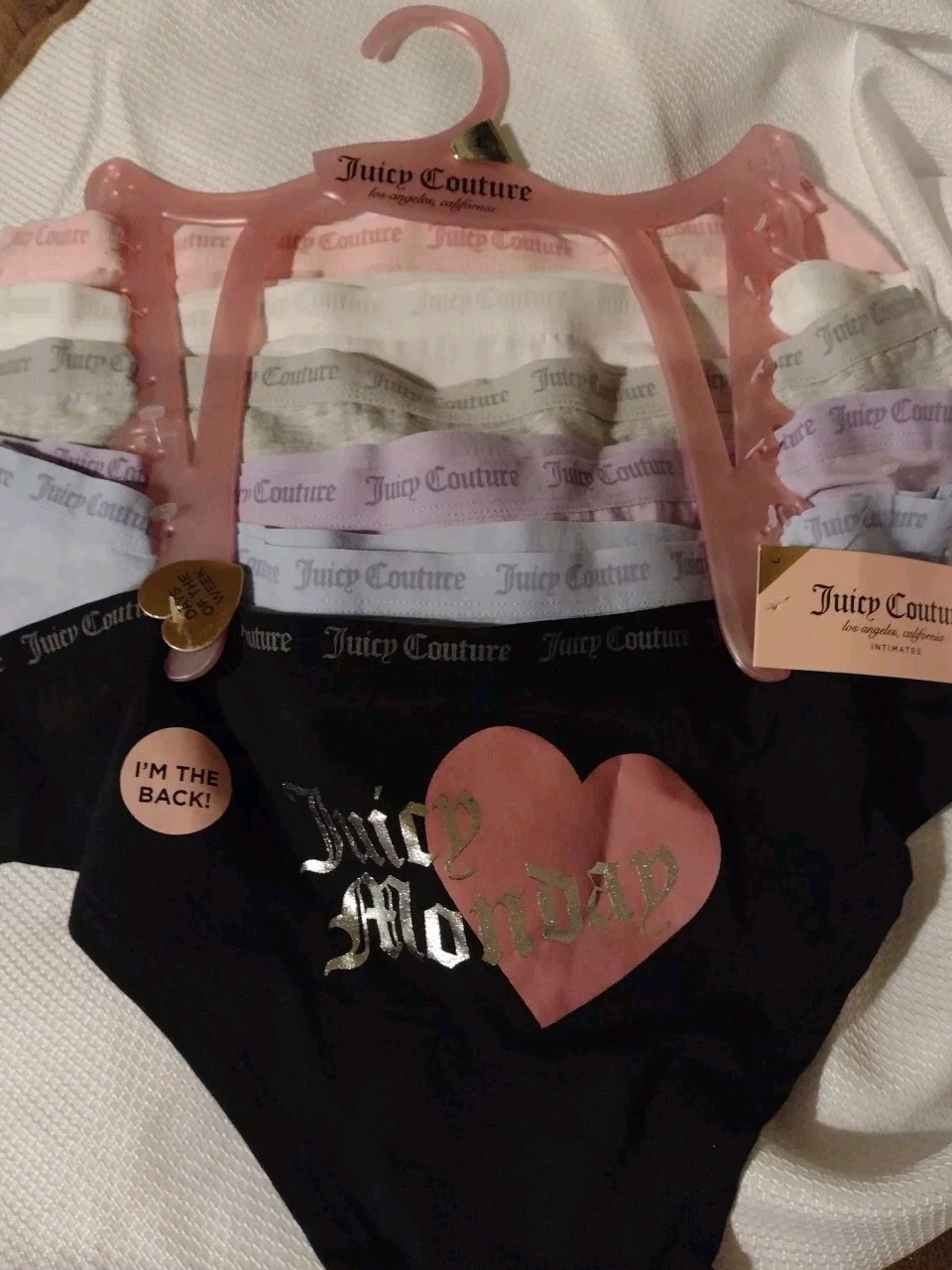 6 Pack JUICY COUTURE Women L Cotton Panties Days Of The Week Monday-Saturday New