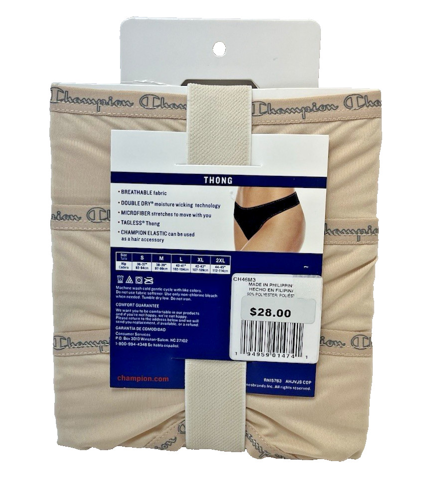 New Champion Sleek Microfiber Thong Panties Women’s Size XL 3-Pack Tan