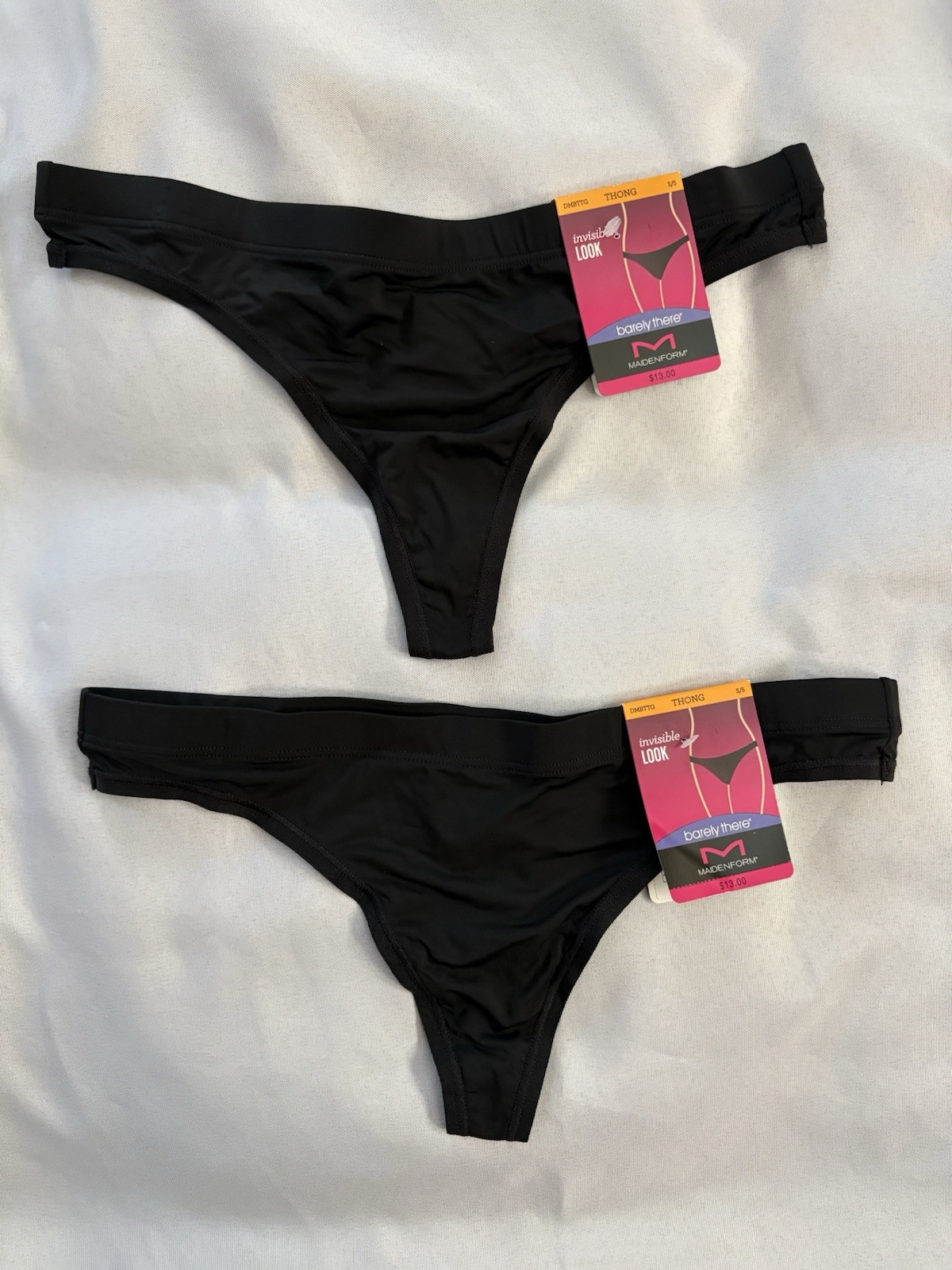 NEW Maidenform Thong Barely There Invisible Look Thong 2 Pair Small 5 Black