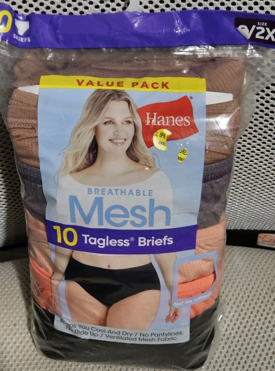 Hanes 10 Pack Briefs Womens Underwear Cool Comfort Breathable Mesh Soft Size 2XL