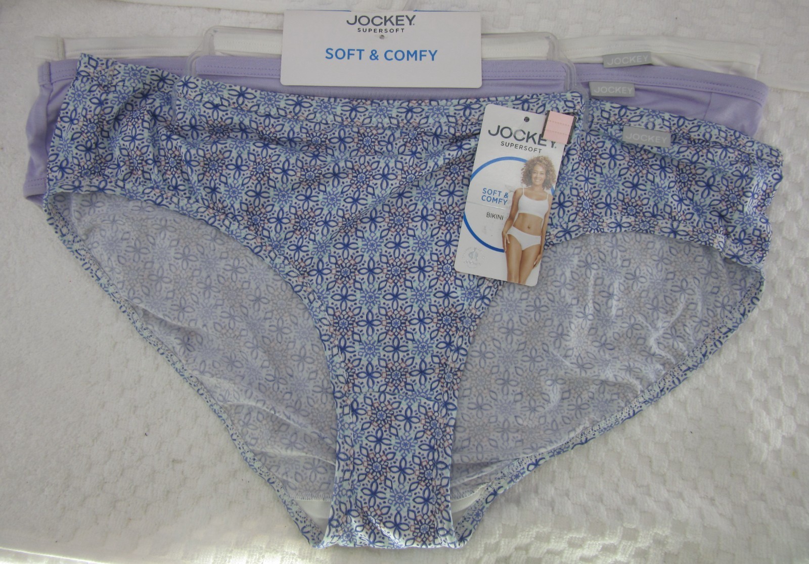 NWT set of 3 JOCKEY 2070 supersoft BIKINI in LILAC WHITE BLUE floral geometric