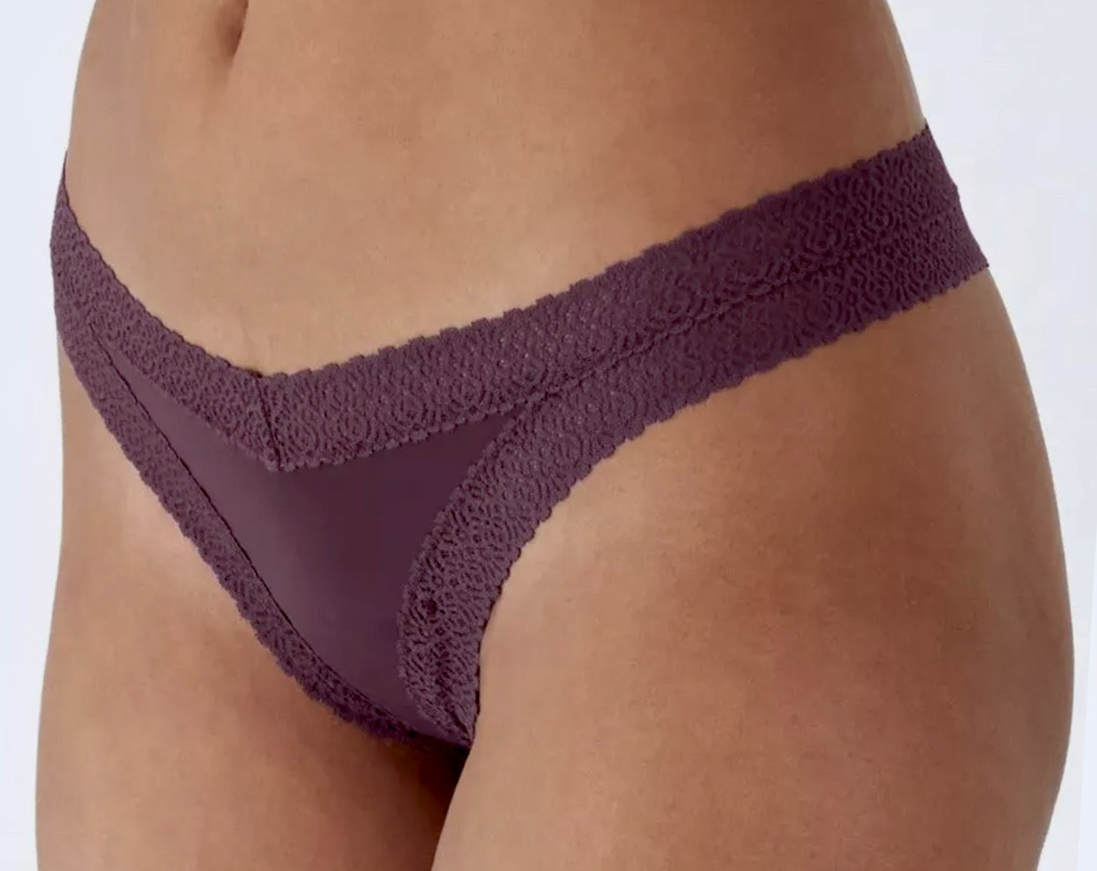 MAIDENFORM M Super Soft Lace Trim V Back Quartz Purple Thong Panty Womens S M XL
