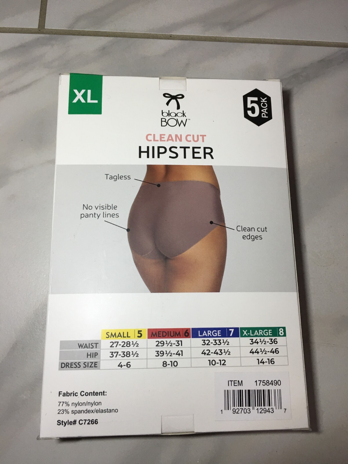Black Bow, 5-Pack Women Clean Cut Hipster, Size XL, Underwear, Multicolor New