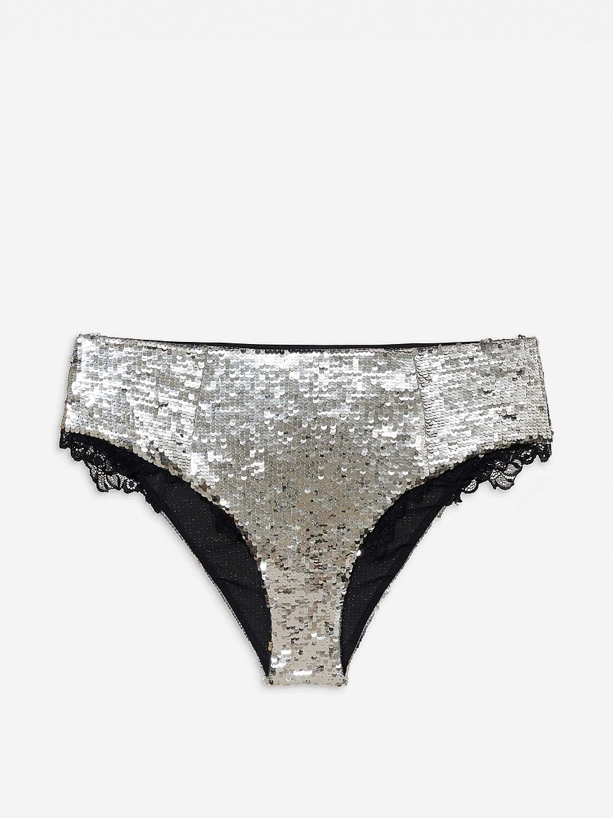 For Love & Lemons x VS Maia High Waist Y2K Panty Medium Silver Sequin XS