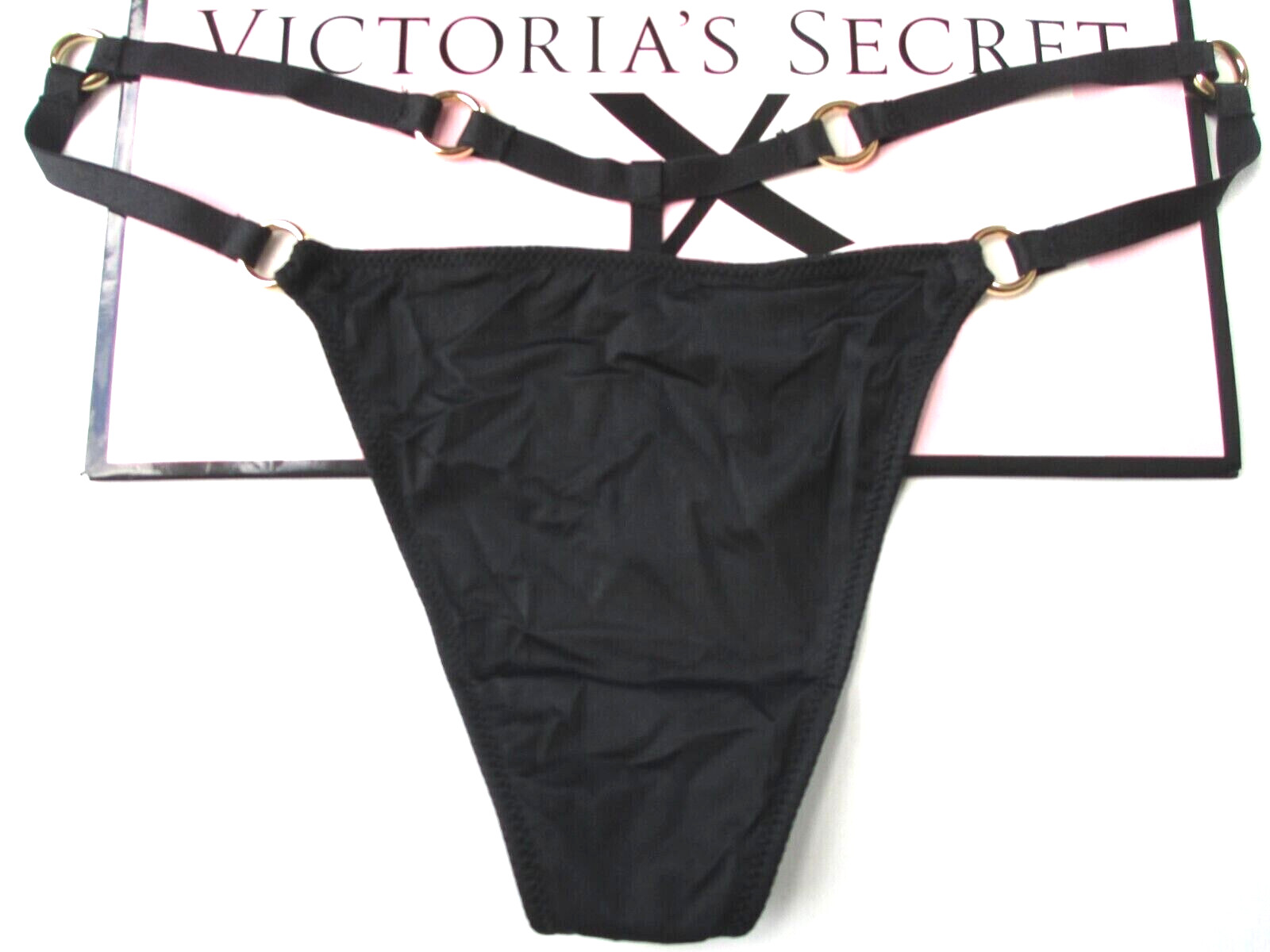 VICTORIA’S SECRET VERY SEXY V-String Thong Panty VS Black S M L XL Hardware Ring
