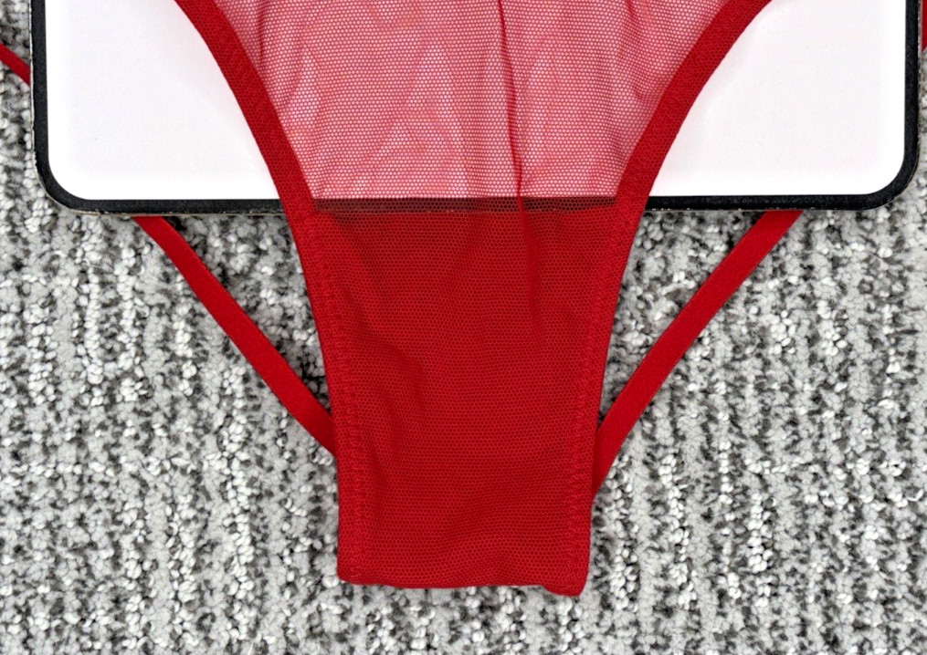 Victoria’s Secret Very Sexy NWT Small Red Jingle Bell Mesh Open Brazilian Panty