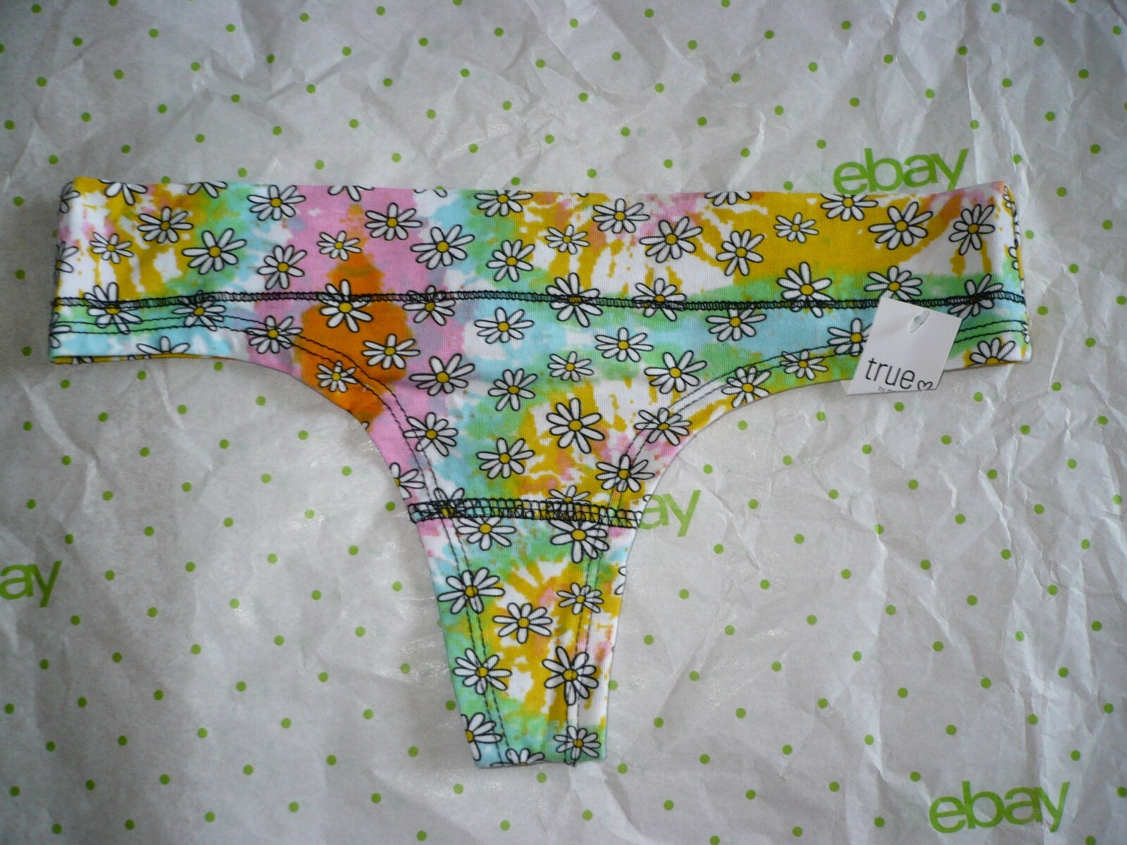 Rue 21 Women’s Cotton Thong Panties X-LARGE Retro Tie Dye W Daisy Flowers NEW