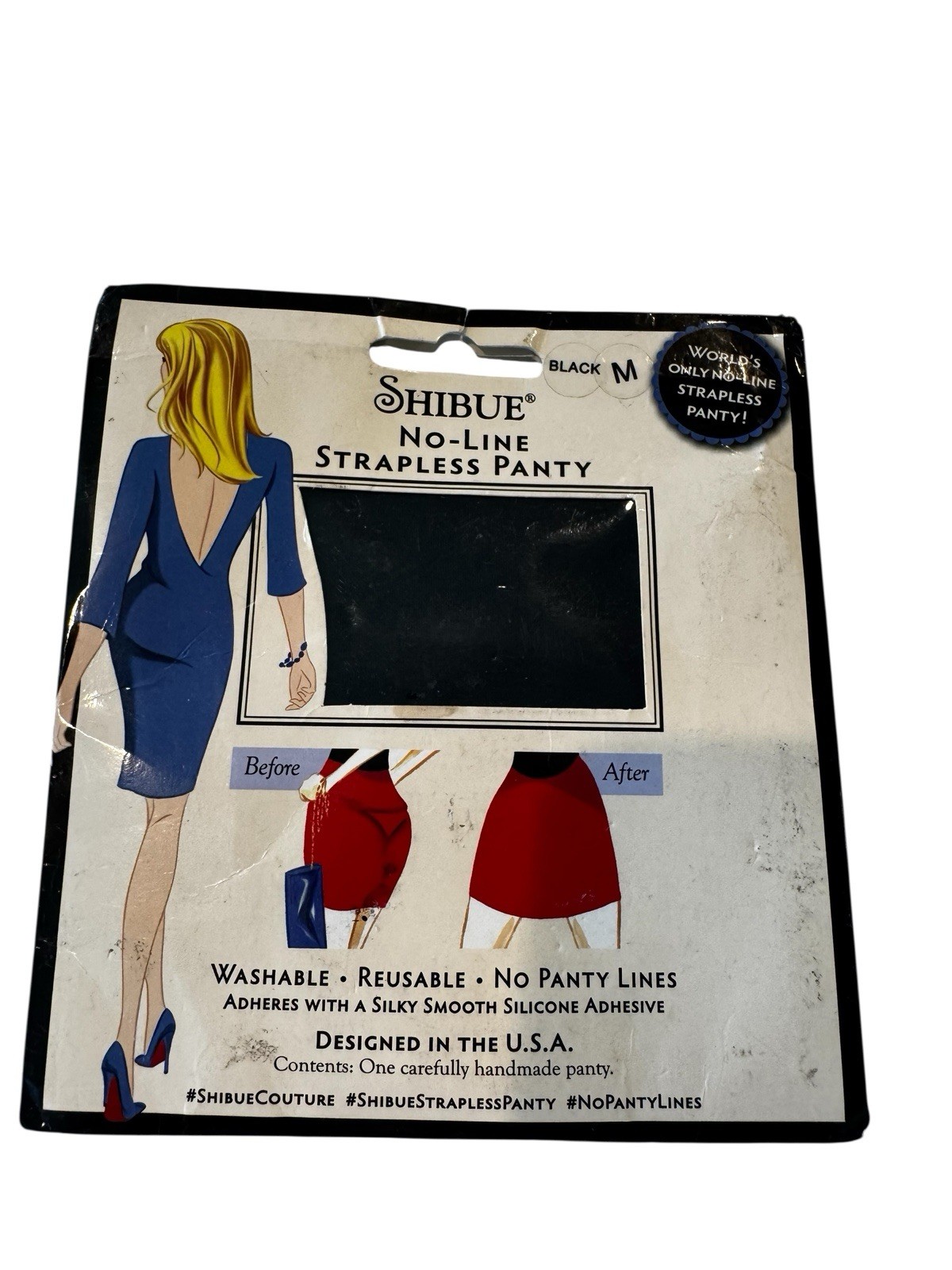 Shibue Adhesive No-Line Strapless Panty Black Med NEW Invisible Support