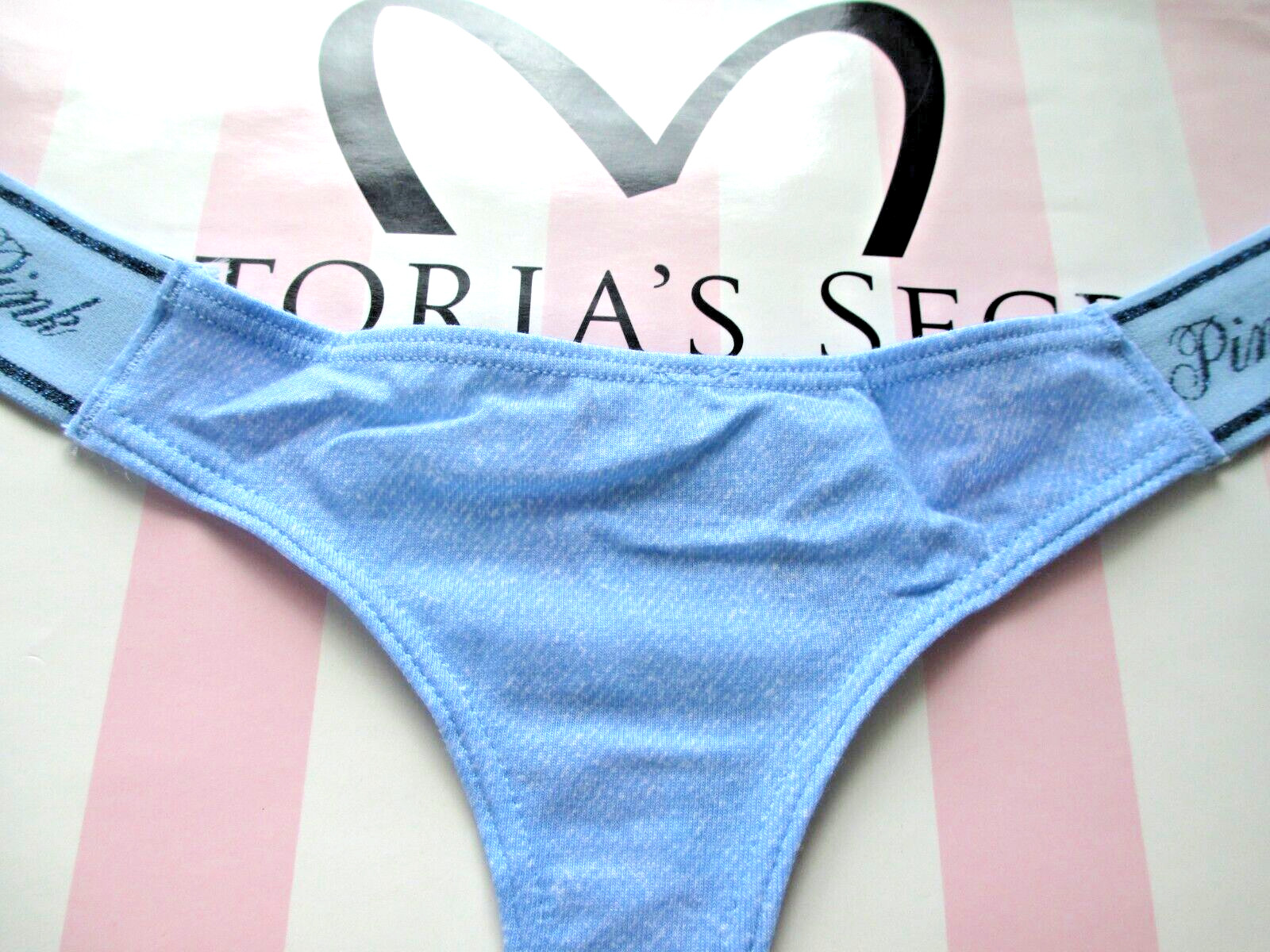 VICTORIA’S SECRET PINK Cotton High Leg Thong Panty VS Light Denim Blue S M L XL
