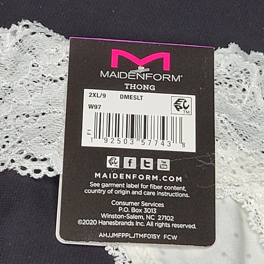Maidenform Thong Luxurious Lace DMESLT 2XL/9 White Polka Dots New with Tags