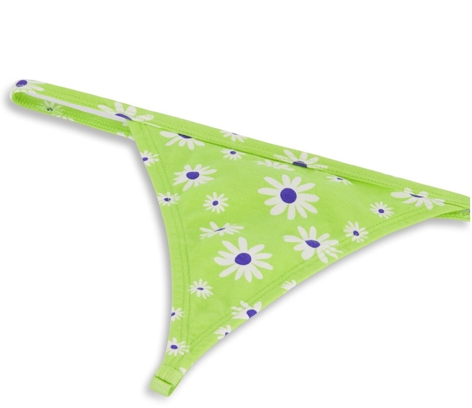 Juniors Sz XXL (19) G String Panties 3Pk Cotton Daisies Stripes Blues Greens