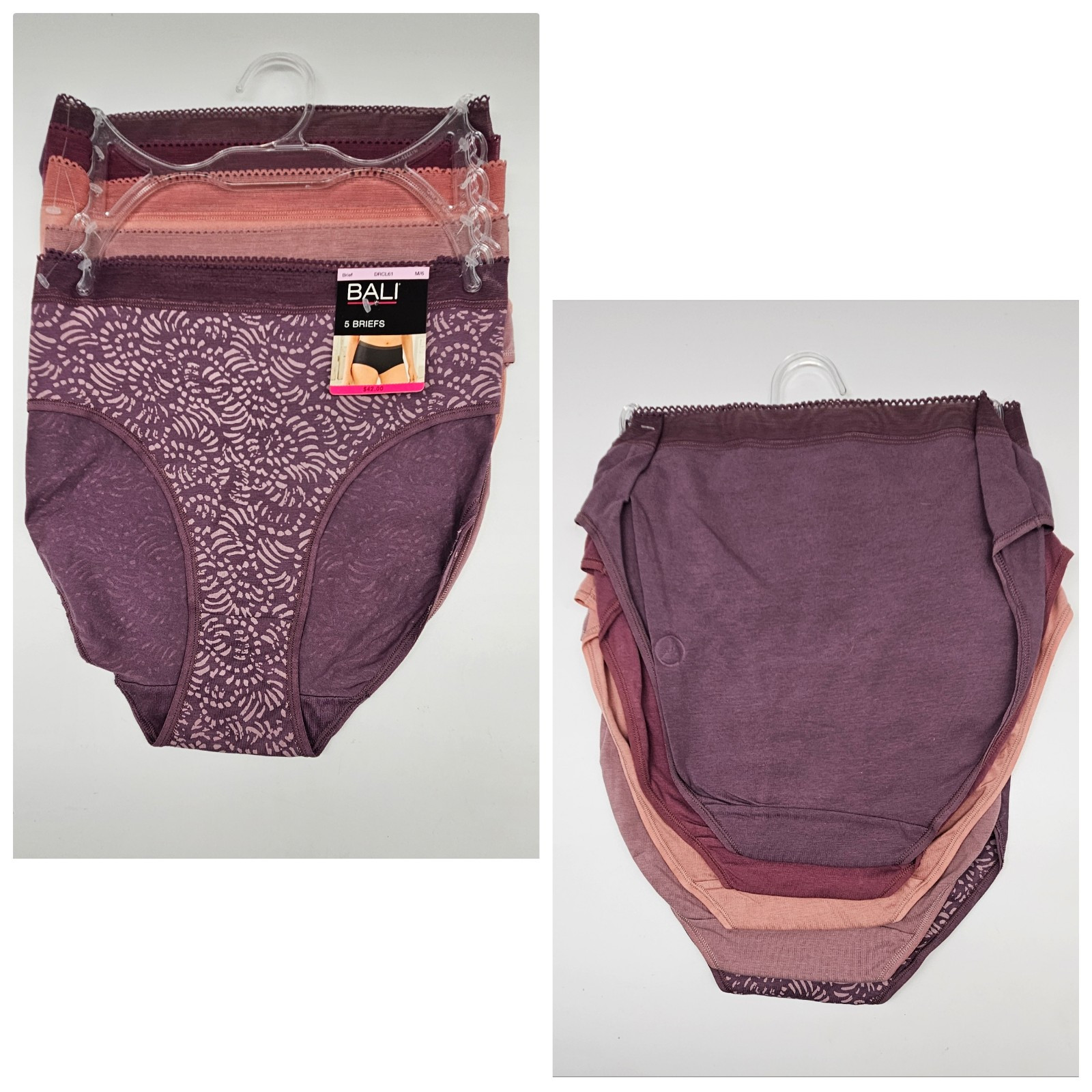 BALI 5 Pack Womens M L XL Cotton Briefs Panties Purple Wine Mauve Lavender Taupe