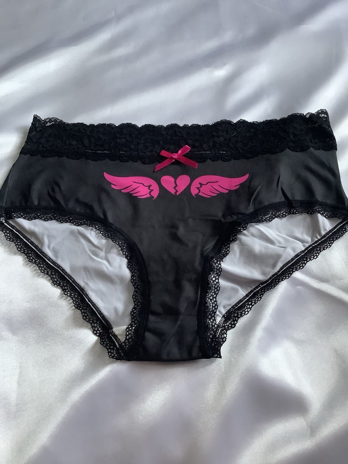 Women’s Teen Lace Brief Panties Bow Graphic Print Stretch Kawaii 3pk (6) Medium