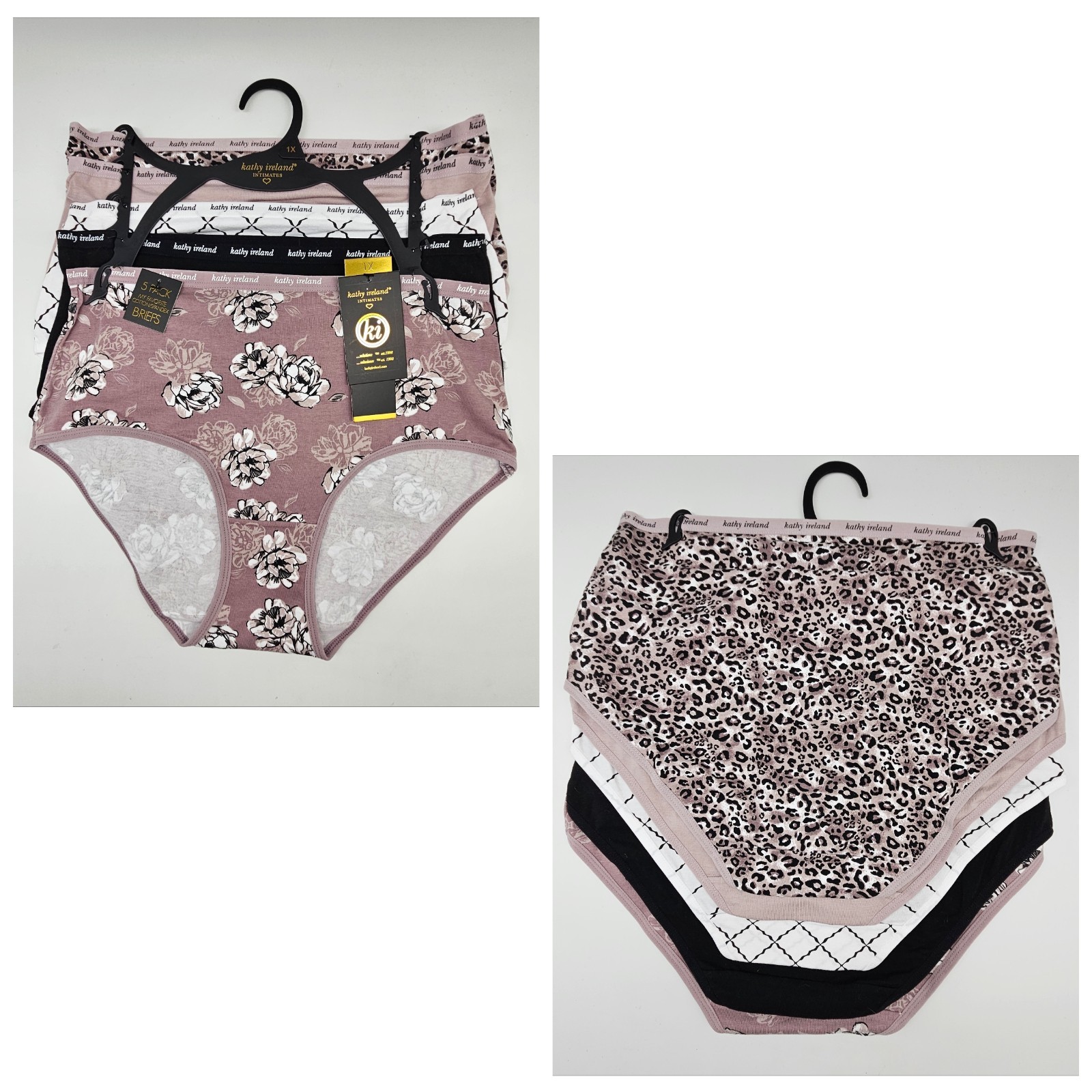 KATHY IRELAND 5 Pack Women’s Plus 1X 2X Cotton Brief Panties Beige Black White