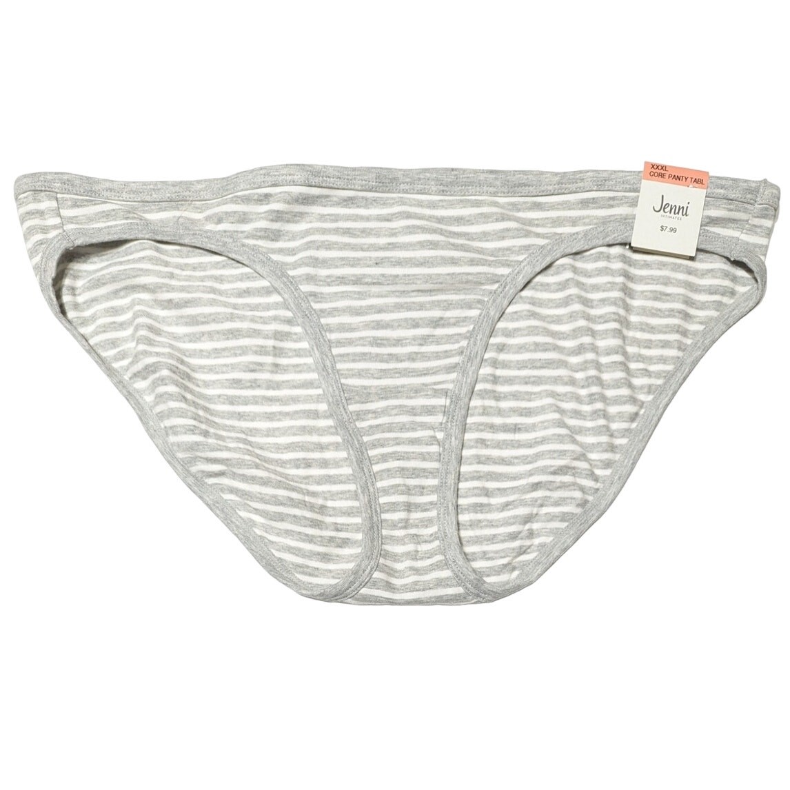 Jenni Intimates Women’s Gray White Stripe Bikini Panty Cotton Underwear, XXXL