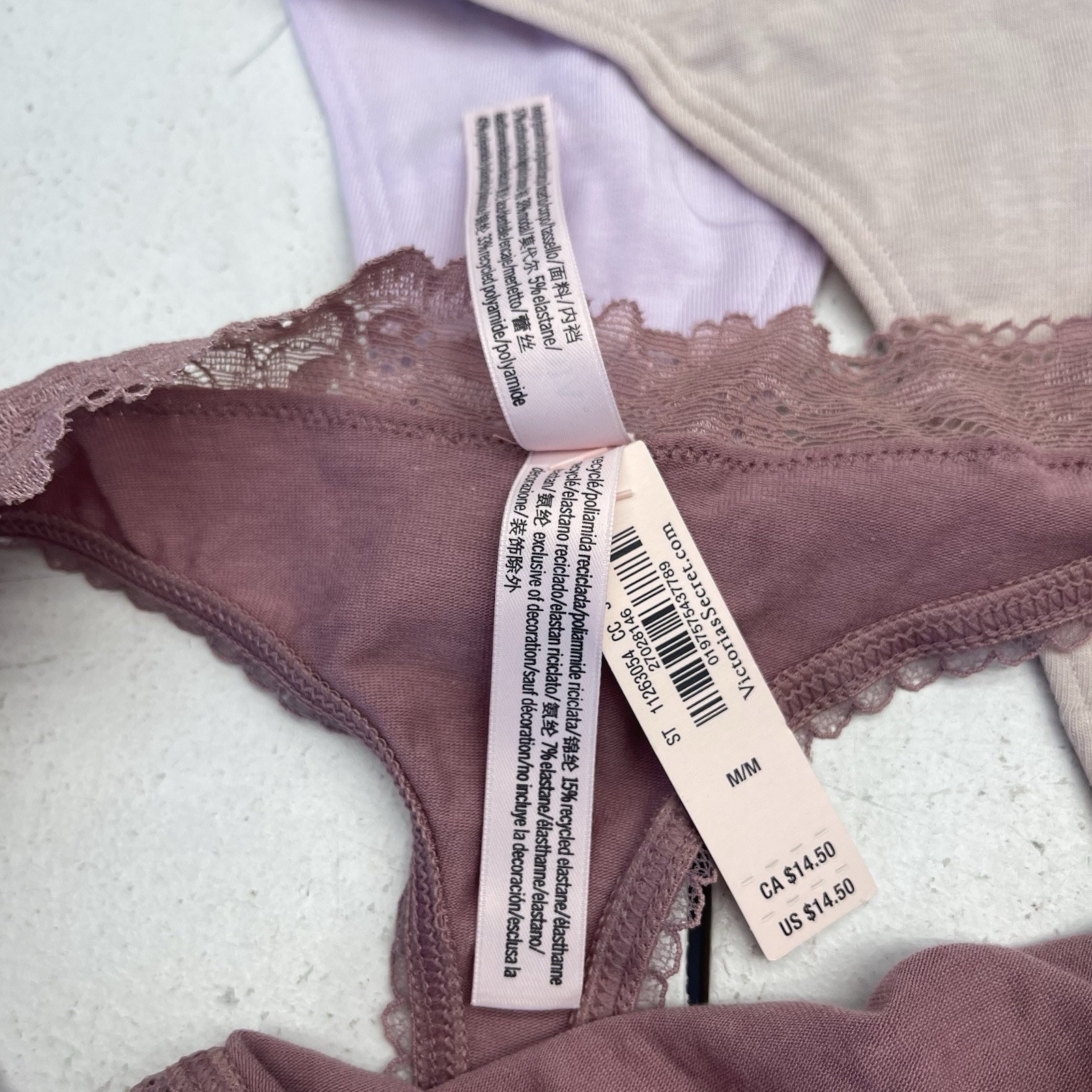 Victoria’s Secret 3 Pack High Leg Thong Underwear Purple/Beige/Mauve Women’s M