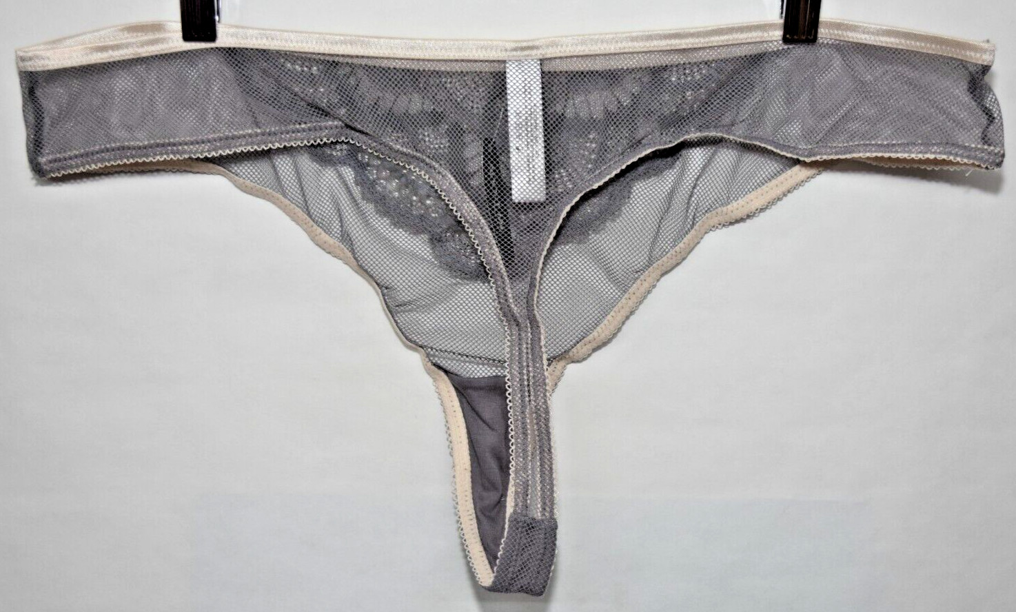 NWT Adore Me Gray Fishnet Lace Thong Ivory Details Panty 3X 3XL
