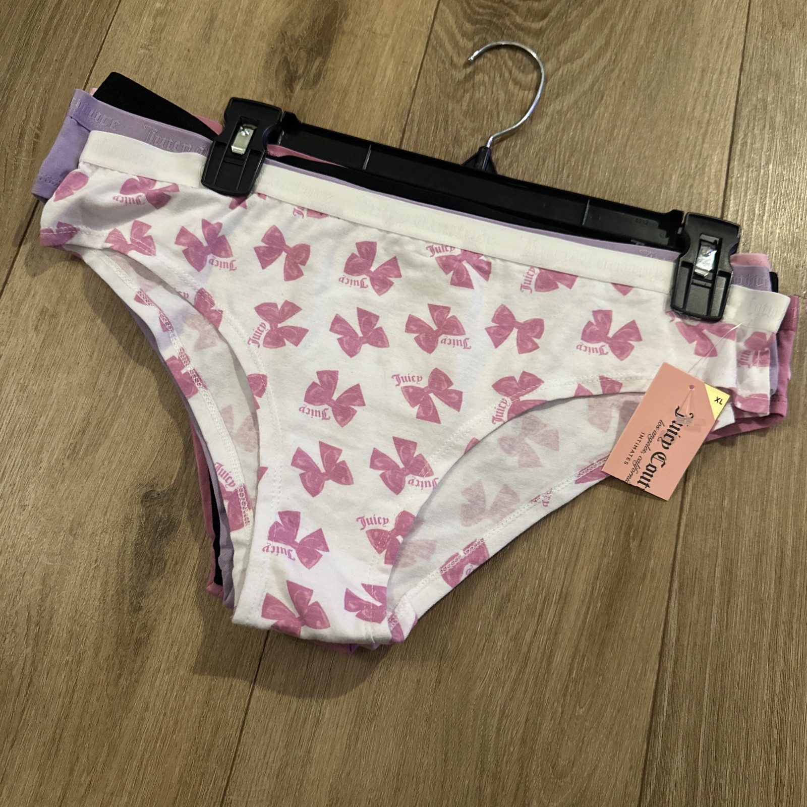 Juicy Couture Women’s 5 Pack Bikini Underwear Panties Bows Logo XL