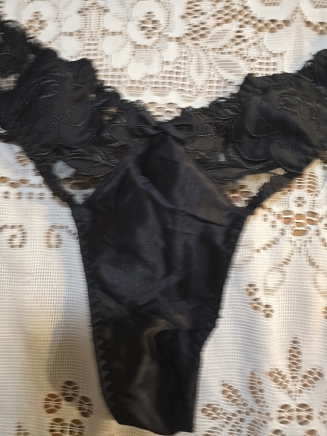 FLEUR DU MAL ROSE LOGO Embroidered Thong Medium Size 3 Black New