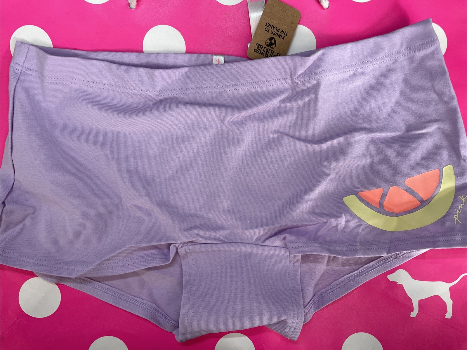 2021 Victoria Secret PINK Low Rise Boyshort Panties Lavender w Citrus NEW L