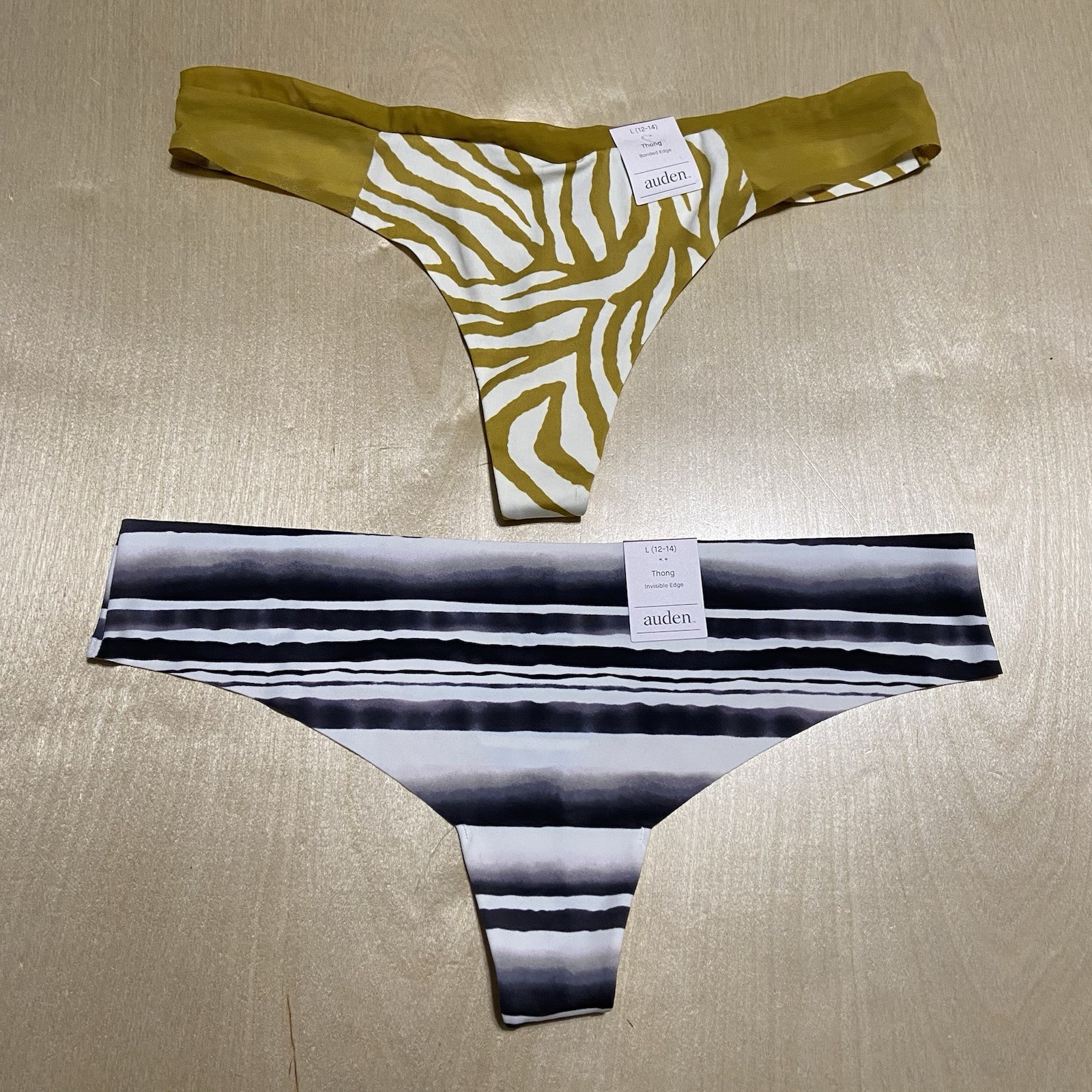 Auden Women’s Size Large 12-14) Assorted Cotton Blend Soft Thong Panties 2 Pack
