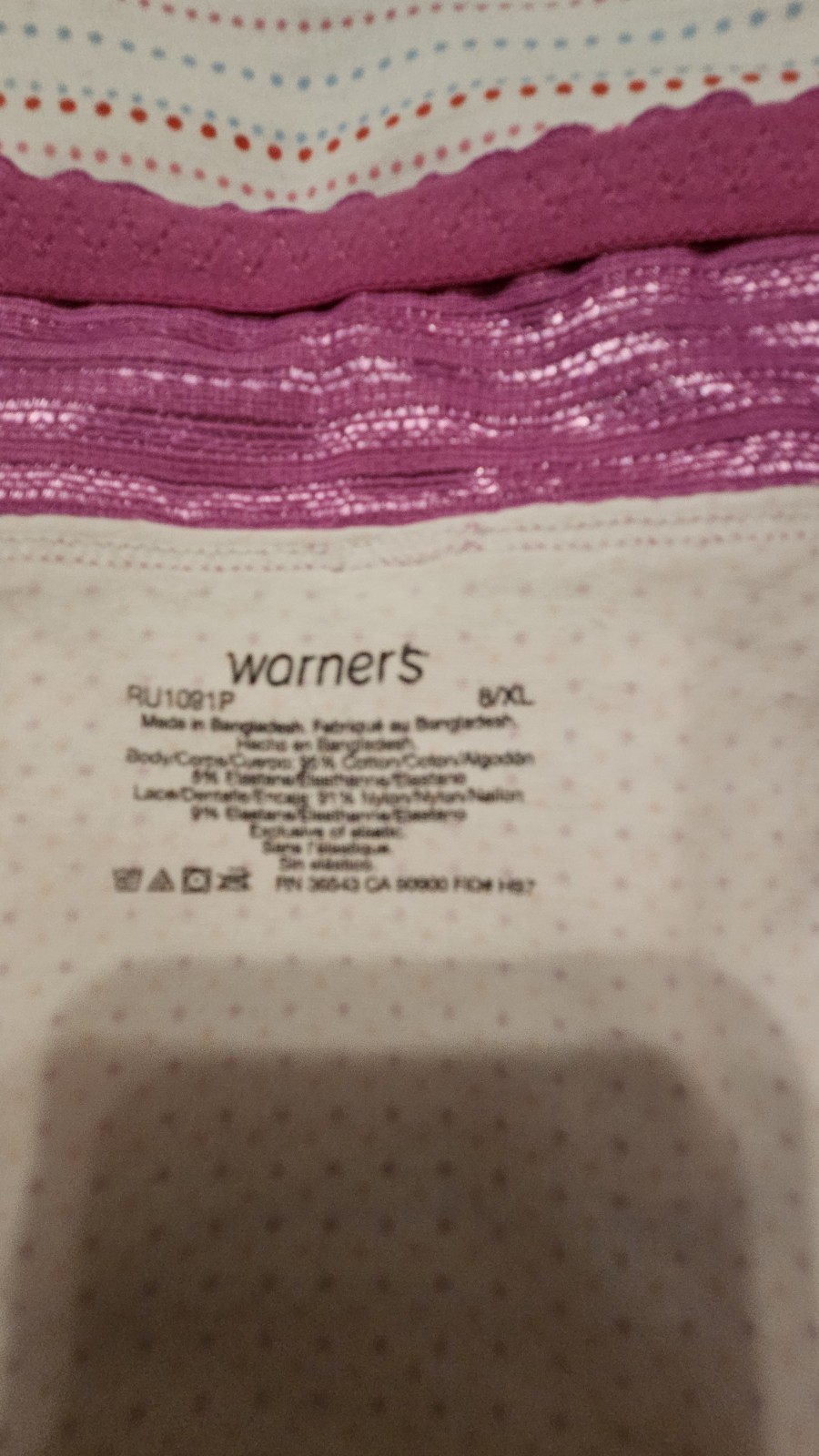 Warner’s No Pinching No Problems Hipster 2 Pair 8XL Cotton Spandex No Gusset