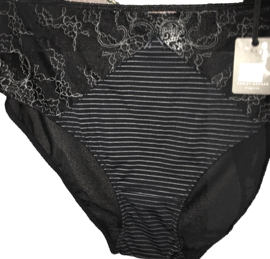 NWT Ashley Graham Panties Hi Cut Sheer Mesh Back Lace PinStripe Brief 3X + 22 24