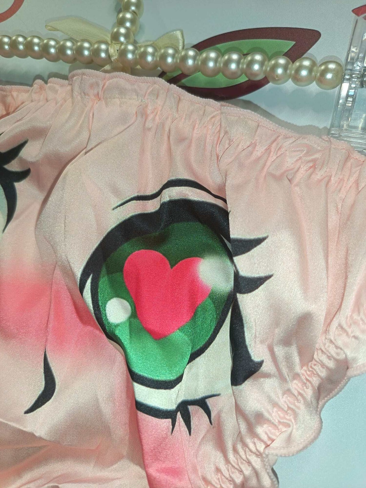 💖 Kawaii Anime Eyes Satin Panties Pink Sissy Briefs Cute Cosplay 💖 size 10 M