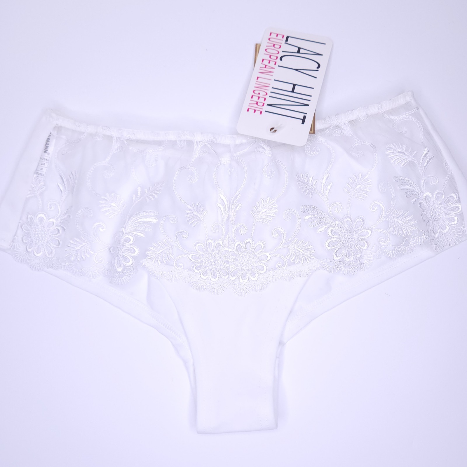 Small white sheer lace hipster panties, European underwear