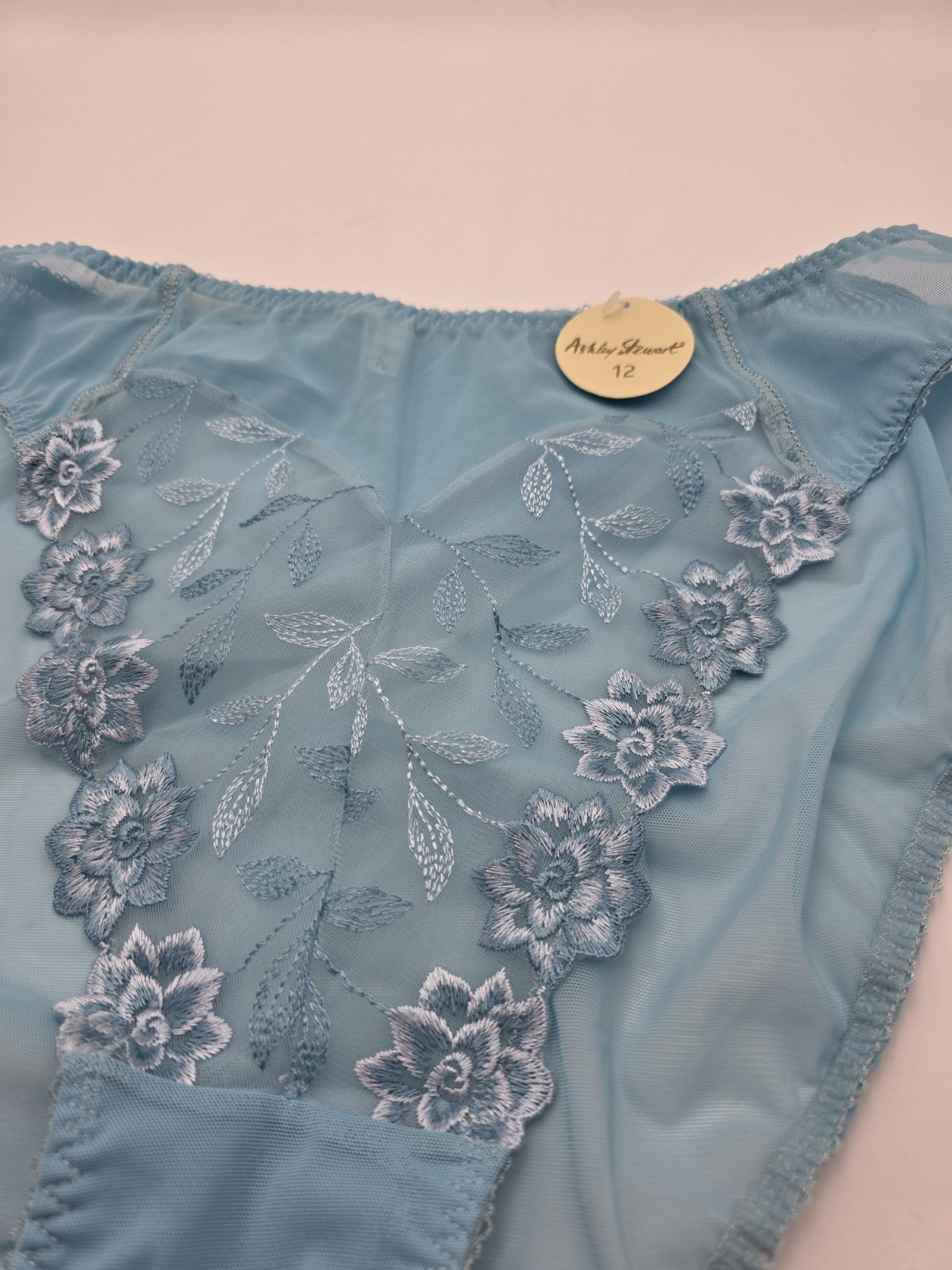 2 Pr NWT Sz 12 Ashley Stewart Plus Panties Hi Cut Sheer Lace Blue & Pink
