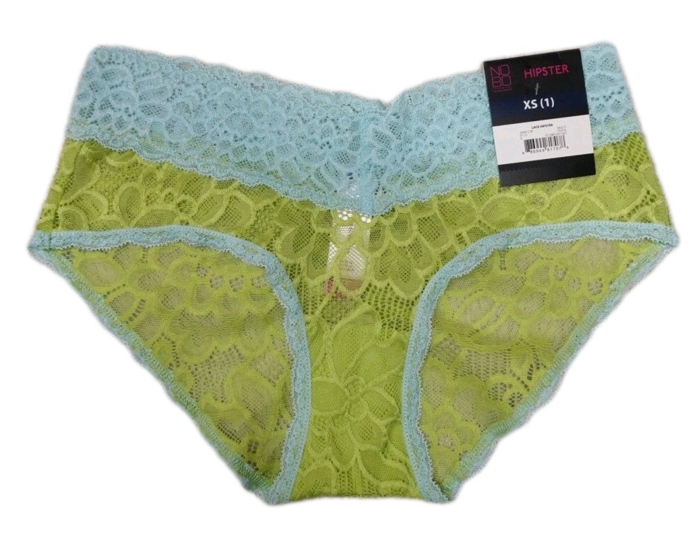 • NWT No Boundaries Stretch All Over Lace Hipster Panties Size XS Blue and Green