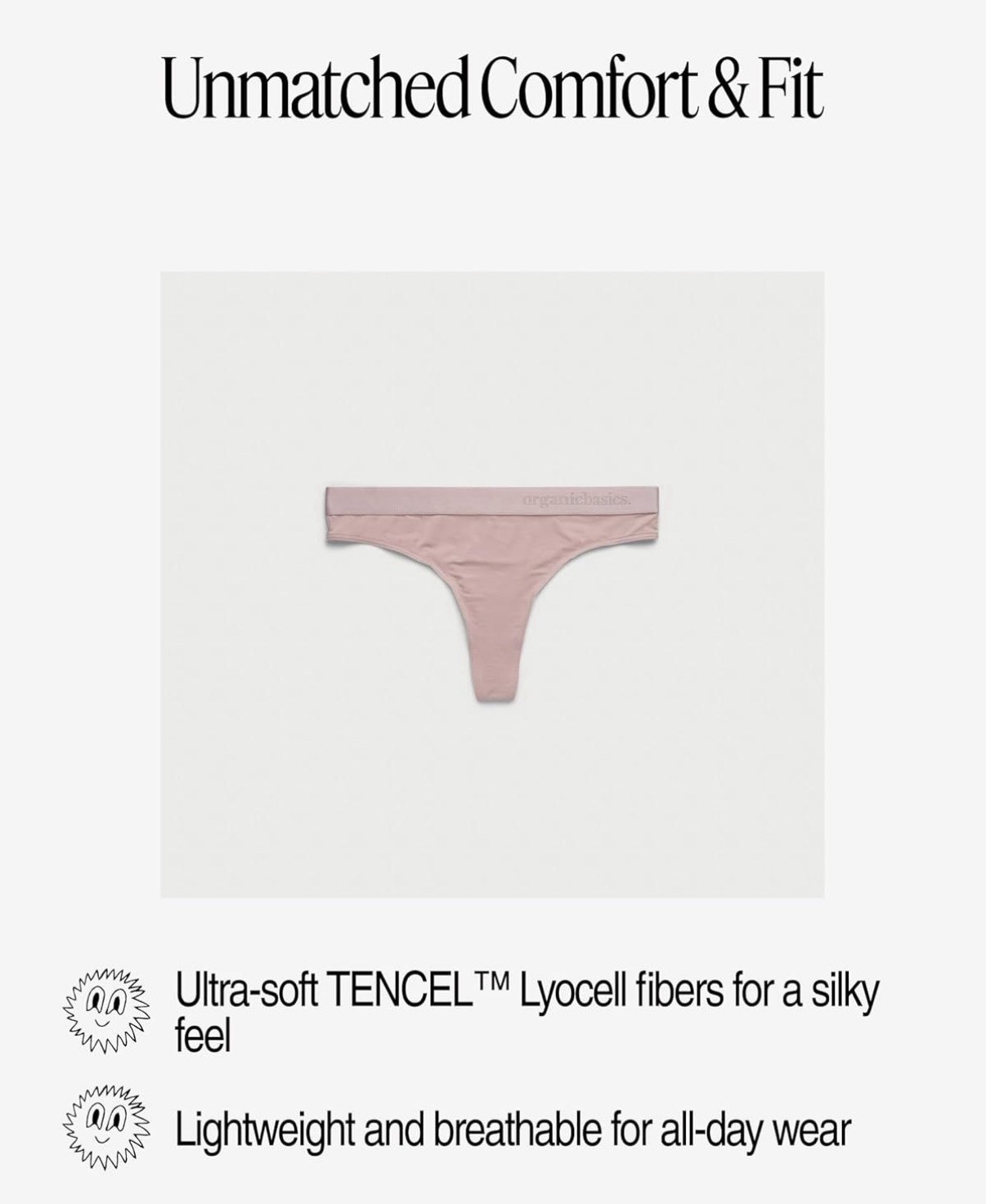 NWT Organic Basics Women’s Soft Touch Thong Underwear, Dusty Rose, Sz XL