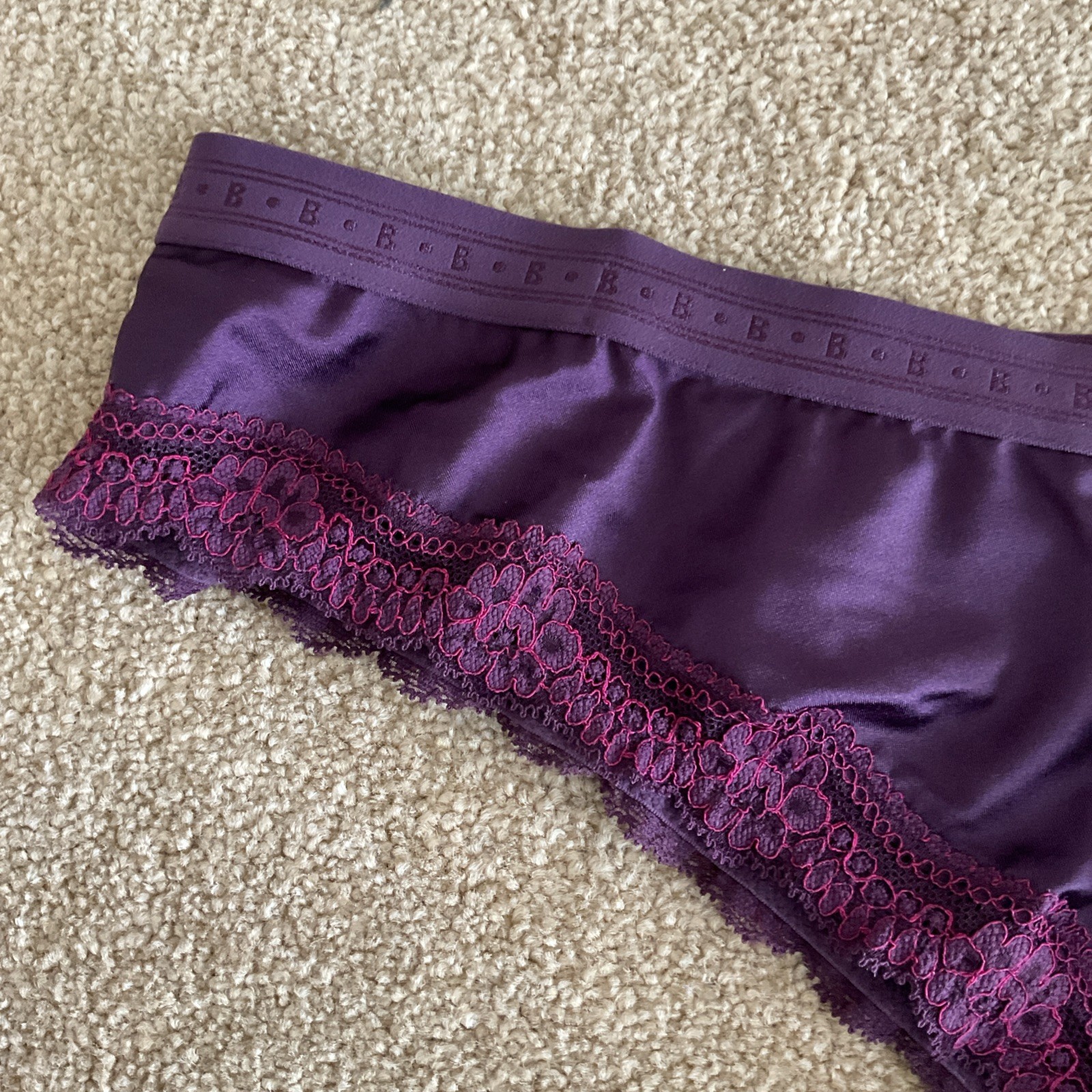 M&S LARGE 16-18 Boutique Satin Miami Brazilian Knickers BlackBerry Mesh Rear L