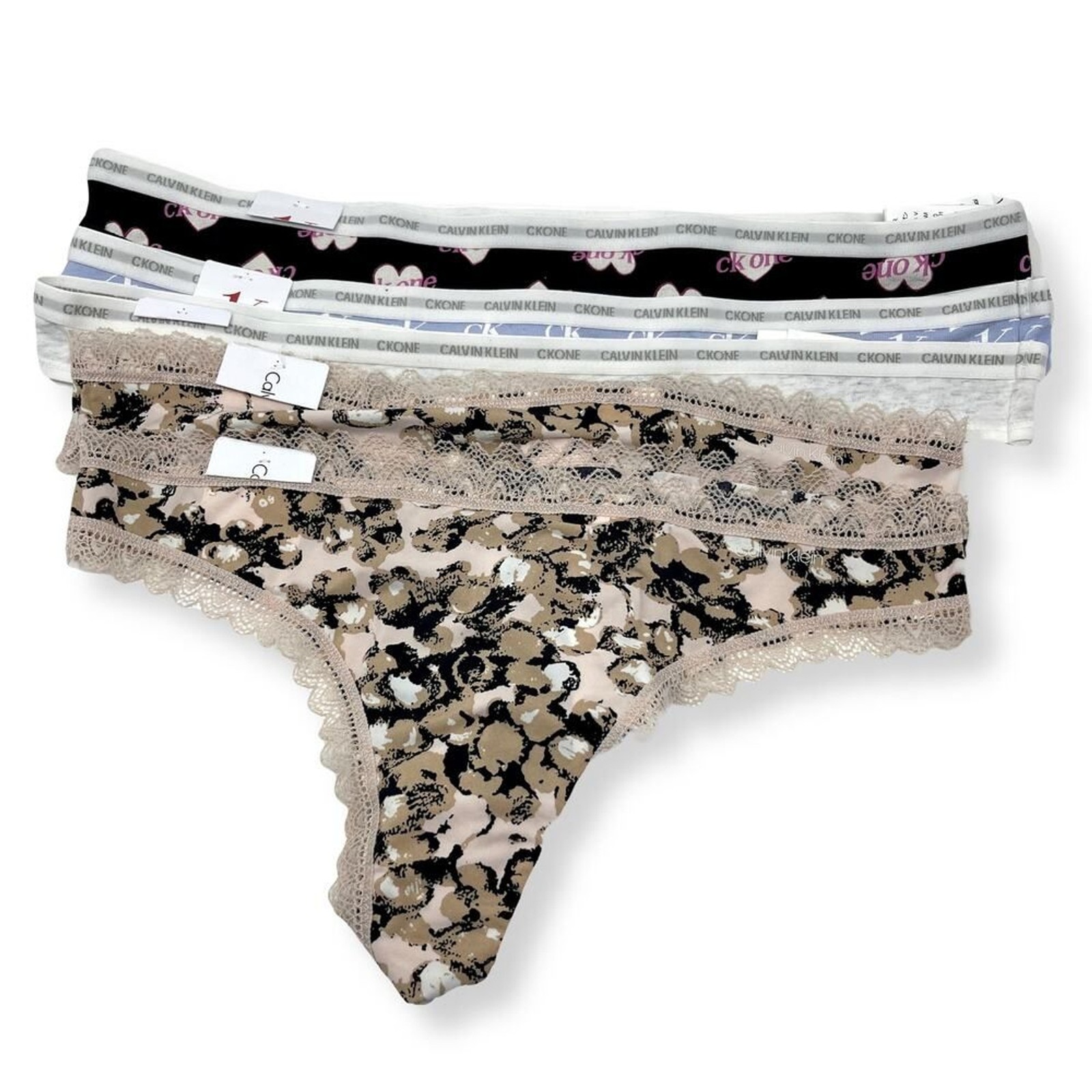 Calvin Klein NWT Women’s 5 Pc Bundle Thong Panties Size M Blue Gray Black Brown