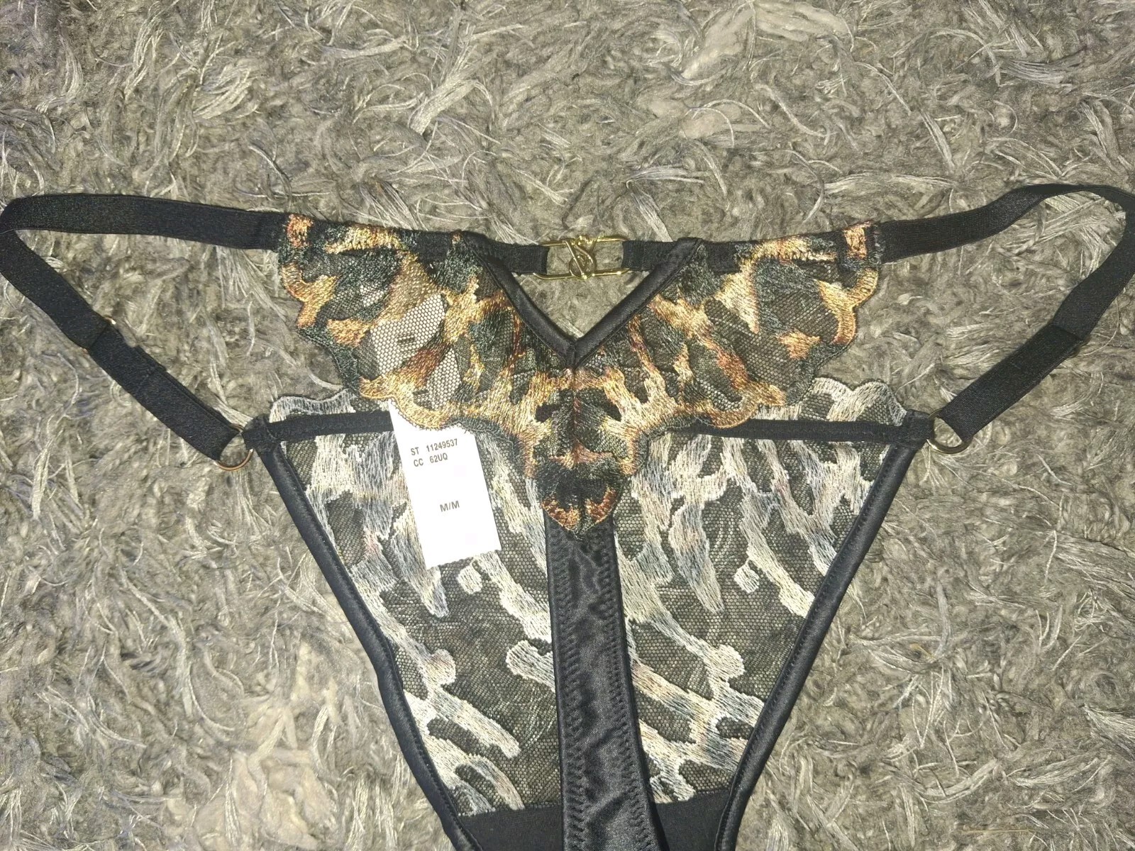 Vs Very sexy logo hardware Keyhole Embroidered Leopard thong Panty NEW Small