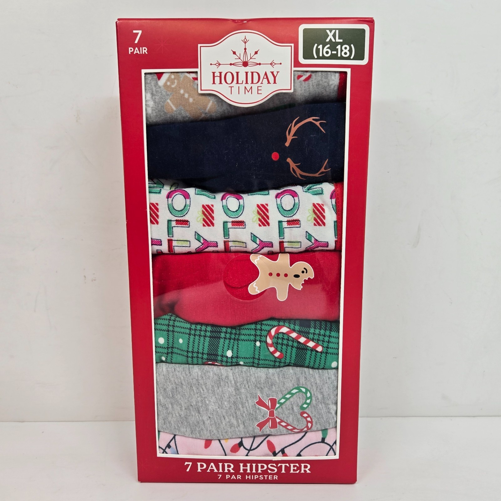 Holiday Time Christmas Hipster 7 Pair Size XL 16-18 Gingerbread Candy Canes