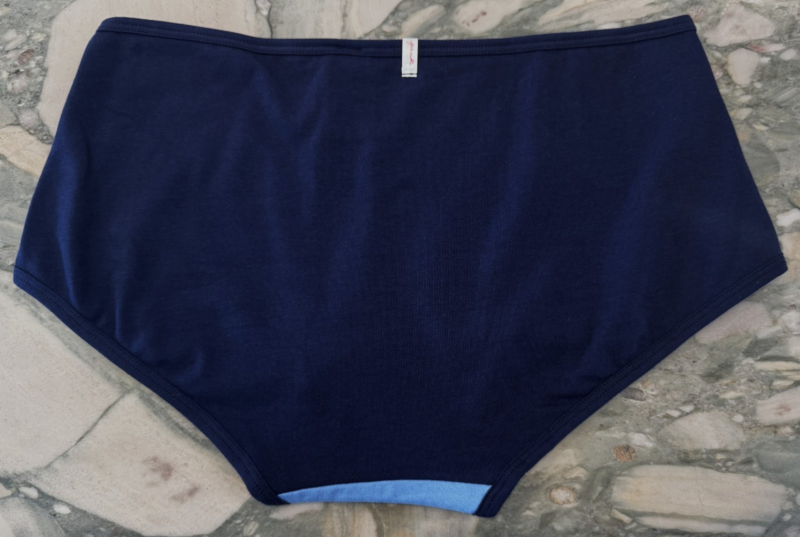 NEW Victoria Secret PINK Cotton Trim Boyshort Azure Sky Navy Blue Colorblock XL