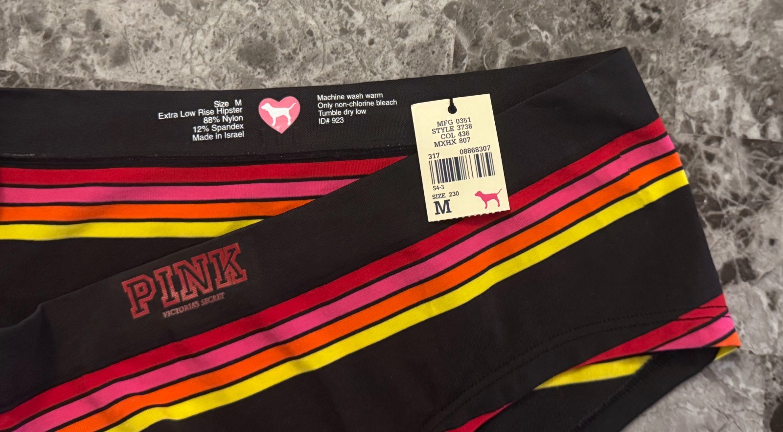 NWT VICTORIA’S SECRET PINK M ORANGE STRIPE SEAMLESS VINTAGE RARE HIPSTER PANTIES