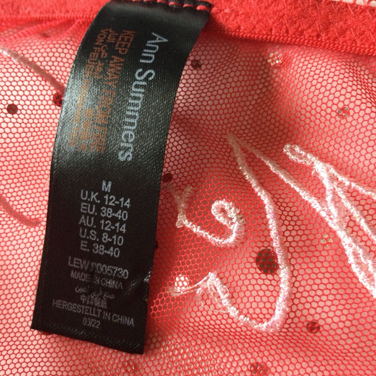 ANN SUMMERS MERRY KISSMAS RED SPARKLE PANTY SIZE MEDIUM NWOT