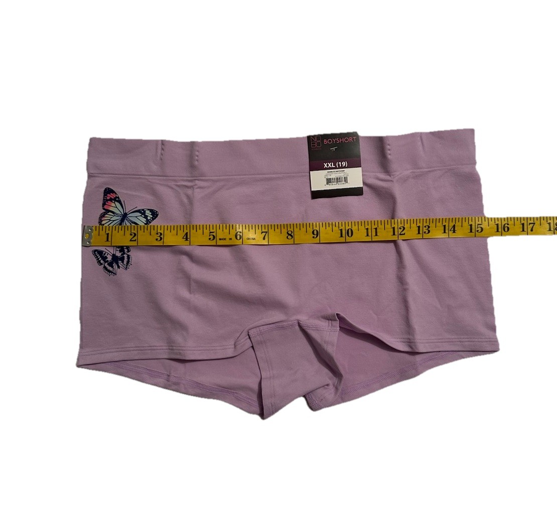 No Boundaries Underwear Women’s XXL 19 Seamless Boy Shorts Purple Butterfly